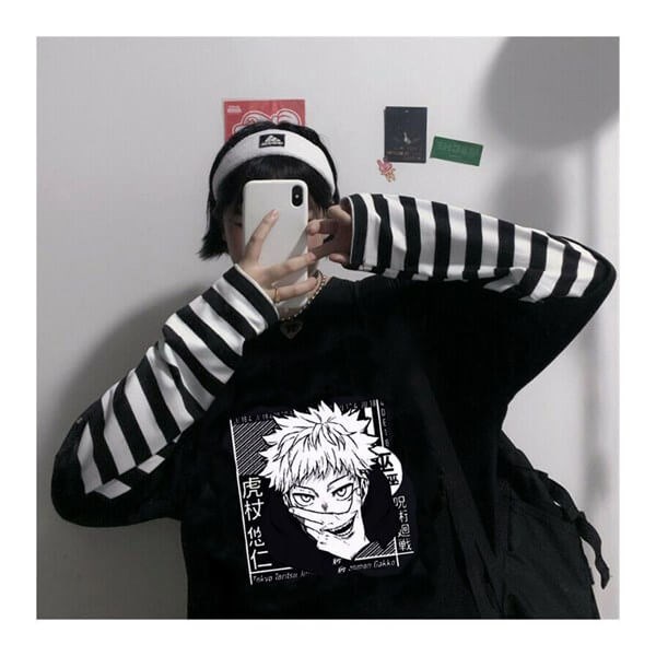 Anime Jujutsu Kaisen Eyes Unisex Siyah Oversize Uzun Kollu T-shirt