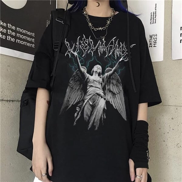 Emo Lightning Angel Unisex Oversize T-shirt