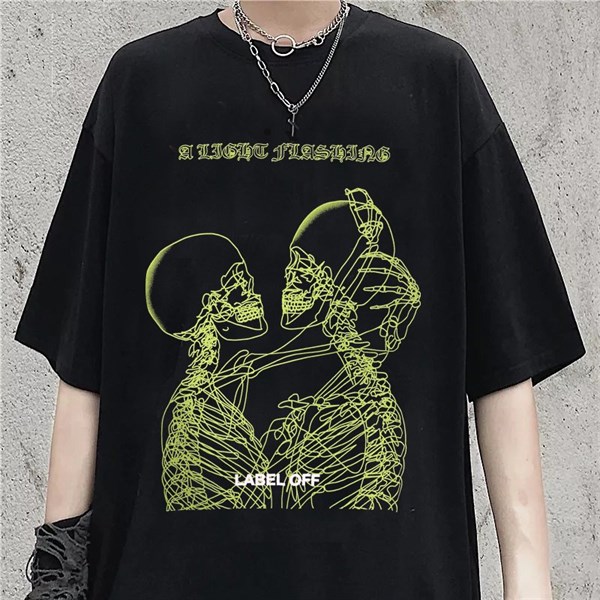Harajuku Skeleton Couple Siyah (Unisex) T-shirt