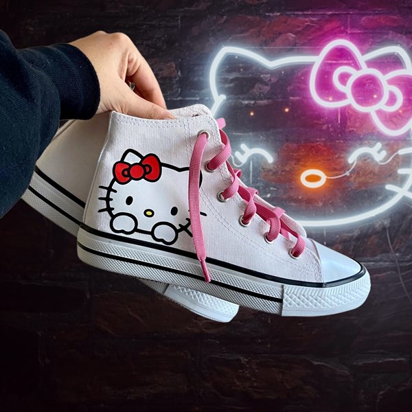 Hello Kitty Baskılı Beyaz Kanvas Ayakkabı