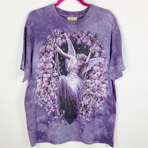 Lila Renk Yıkamalı Fairy Girl Oversize Kalıp T-Shirt