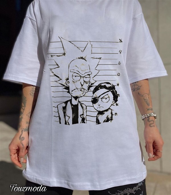 Rick and Morty Rick Baskılı Beyaz Oversize Unisex T-shirt