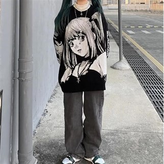 Anime Death Note Misa Cosplay Siyah Oversize Kazak