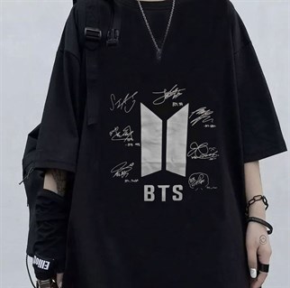 BTS Baskılı Siyah Oversize Unisex T-shirt