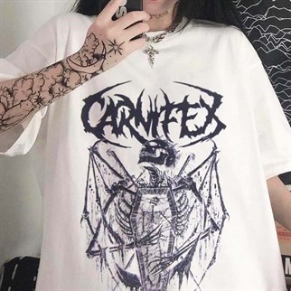 Carnifex The Script Beyaz Unisex Oversize  T-shirt