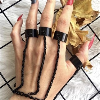 Four Finger Chain Black Ayarlanabilir Yüzük