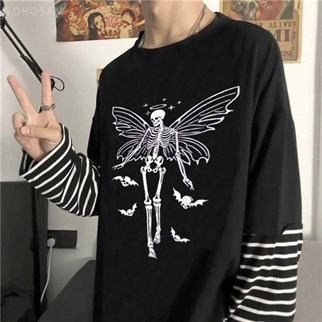 Gothic Clothes Angel Skull Unisex Oversize Uzun Kollu T-Shirt