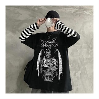 Gothic Devil Unisex Siyah Oversize Uzun Kollu T-Shirt
