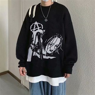 Gothic Girl Harajuku Vintage Streetwear Unisex Siyah Kazak