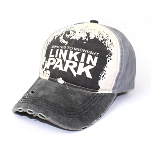 Gri Linkin Park Baskılı Eskitme Tasarım İthal Şapka