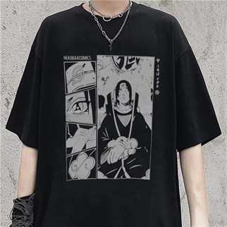 Ithachi Uchiha Baskılı Siyah Oversize Unisex T-shirt