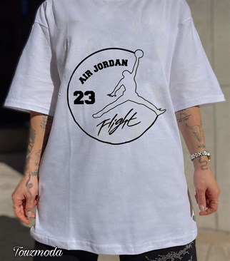 Michael Jordan 23 Flight Baskılı Beyaz Oversize Unisex T-shirt