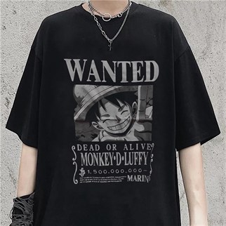 One Piece Wanted Luffy Baskılı Siyah Oversize Unisex T-shirt