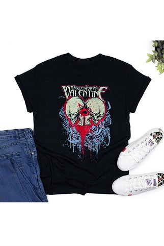 Siyah Geniş Kalıp Bullet For My Valentine Baskılı Unisex Rock-metal T-shirt