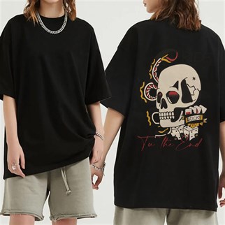 Skull Sırt Baskılı Siyah Oversize Unisex T-shirt