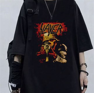Slayer Rock Heavy Baskılı Siyah Oversize Unisex T-shirt