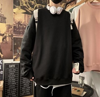 Touz Siyah Bisiklet Yaka Oversize Unisex Sweatshirt
