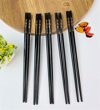 Touz Siyah Desenli Chopstick 5'li Set