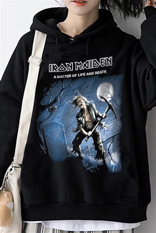 Touz Siyah Renk Iron Maiden Unisex Rock-Metal Hoodie