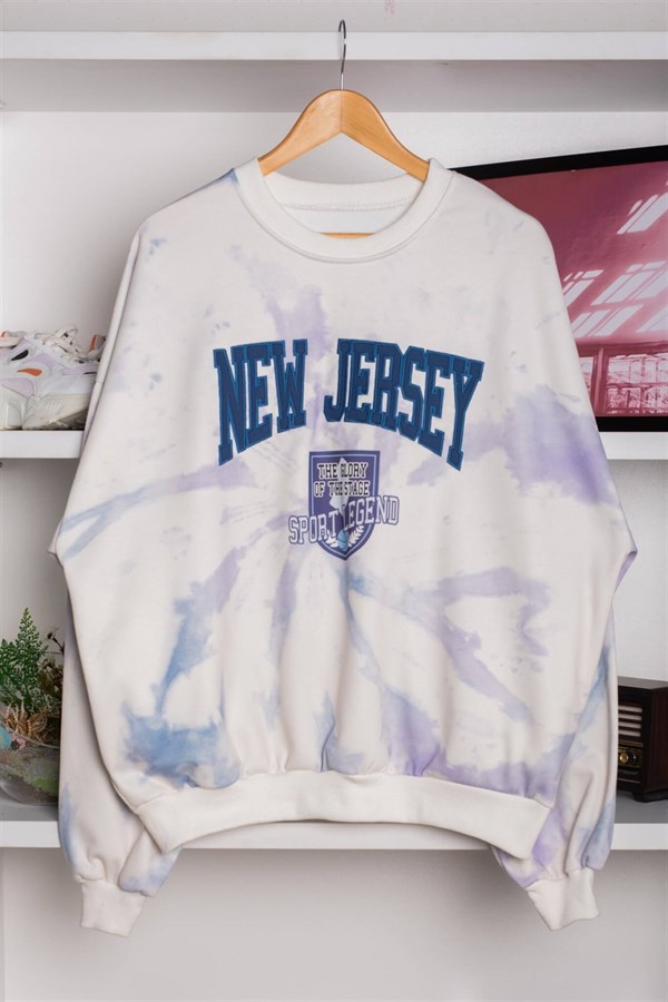 Touz Batik Beyaz Oversize Unisex New Jersey Sweatshirt