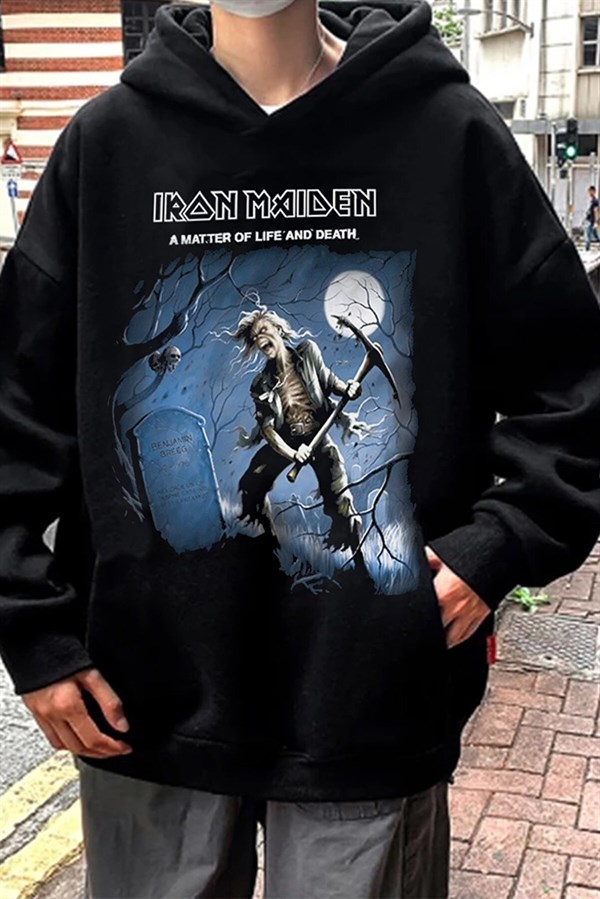 Touz Siyah Renk Iron Maiden Unisex Rock-Metal Hoodie