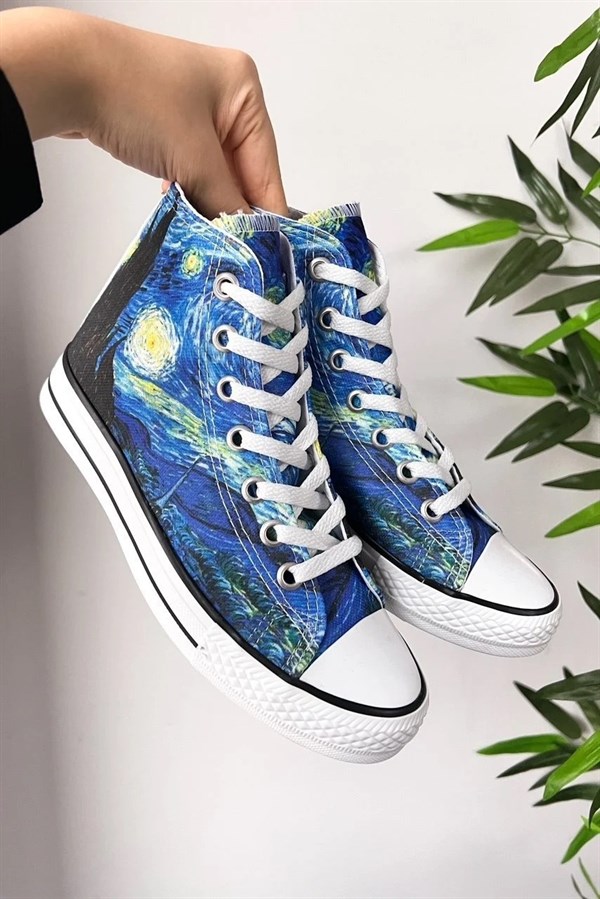 Van Gogh Starry Night Baskılı Kanvas Ayakkabı